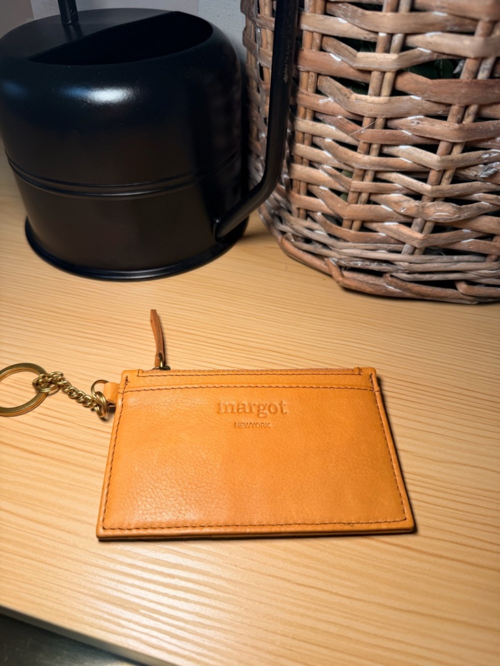 margot NEW YORK Tan Leather Card Holder Keychain